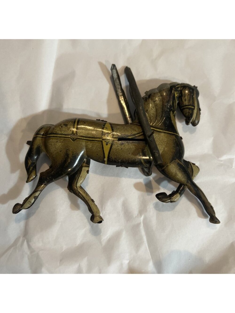 Antique Tin Litho Toy Carousel Horse Part Replacement Or Display Good Color
